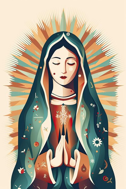 Flat illustration of Virgen del Carmen, Lady of Mount Carmel, AI Generated