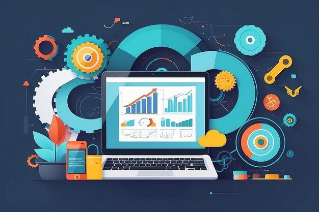 Photo flat illustration web analytics design seo optimization