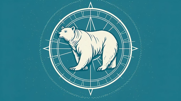 Фото Плоская иллюстрация с белым медведем на синем фоне, генеративный ai
