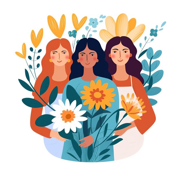 Illustrazione piatta della festa dell'uguaglianza delle donne delle donne festa della mamma giornata internazionale della donna | Foto Premium