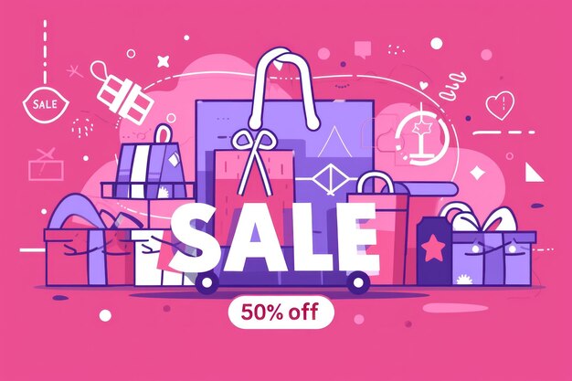 Flat illustrator Sale 50 Off For Love Sale Banner Valentine Festival Generative AI