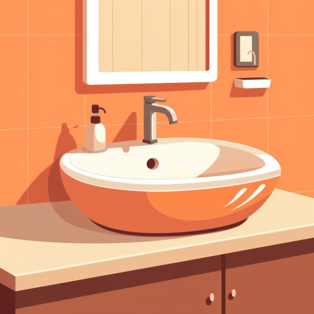 Flat image of bathroom sink on orange background Simple vector image of a bathroom sink Digital il