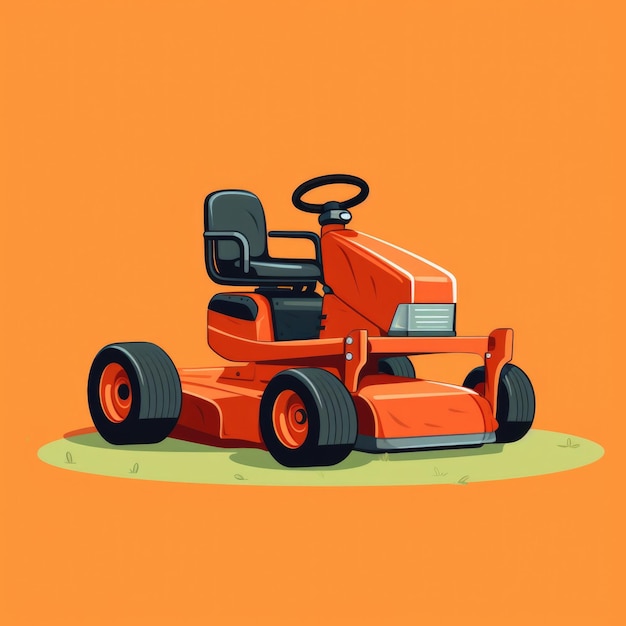 Photo flat image of lawn mower on orange background simple vector image of a lawn mower digital illustra