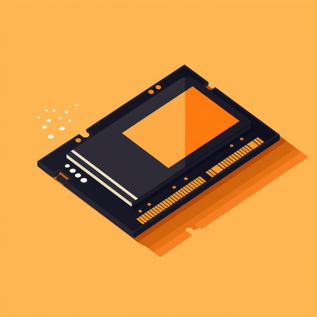 Flat image of an SSD on an orange background Simple vector icon of an SSD Digital illustration