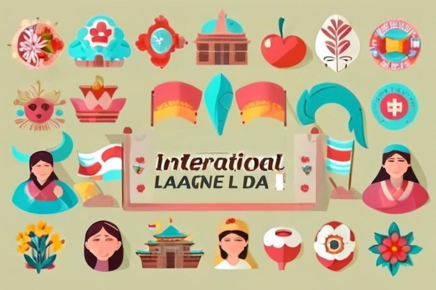 Photo flat international mother language day landing page template