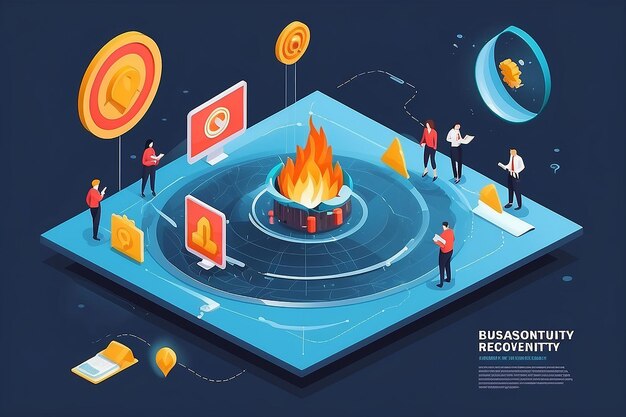 Flat isometric illustration concept Business Continuity and Disaster Recovery (Business Continuity en Disaster Recovery)