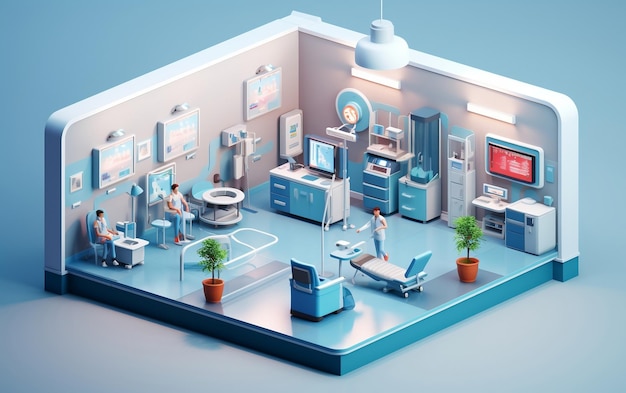 Photo flat isometric illustration of medical primise generative ai