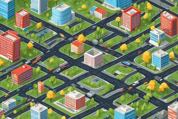 Flat isometric megalopolis blocks infographics with roads and crossroads vector illustration 3d isometry modern city buildings and architecture collection