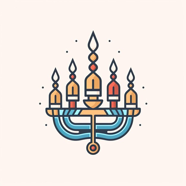 flat jewish holiday Hanukkah with blue menorah isolated over white background