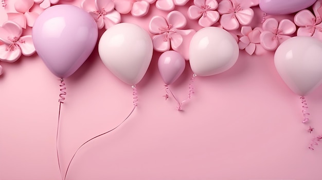 Flat Lay 3D LOVE Balloons with Abstract Ribbons