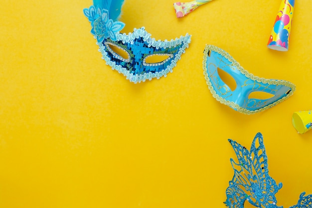 Flat lay aerial image of sign of carnival festival background concept.