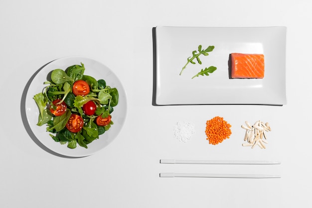 Photo flat lay arrangement flexitarian diet