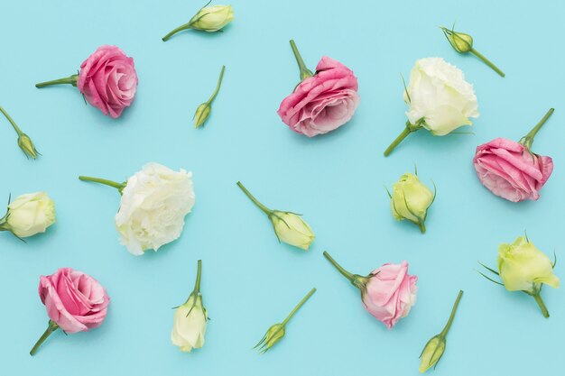 Photo flat lay arrangement of mini roses