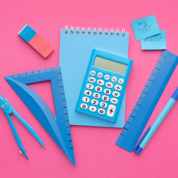 Flat lay arrangement of school supplies