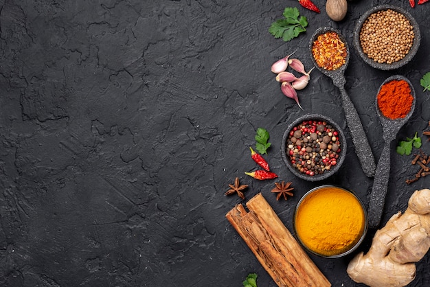 Flat lay asian food ingredients mix  with copy space