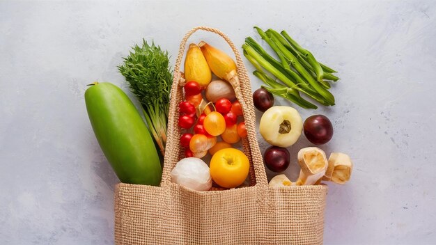 Flat lay of bag of groceries