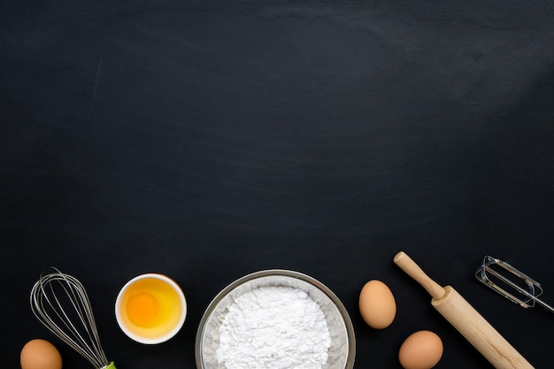 Flat lay of baking and cooking Ingredients