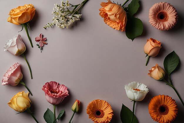 Photo flat lay of beautiful flowers for womens day