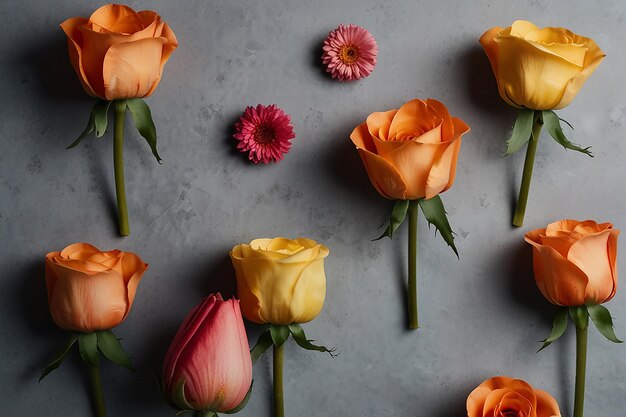 Flat lay of beautiful flowers for womens day