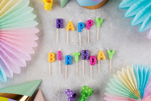 Flat lay  birthday concept with candles