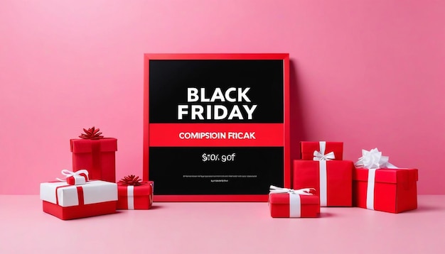 Photo flat lay black friday assortment on black background with copy space