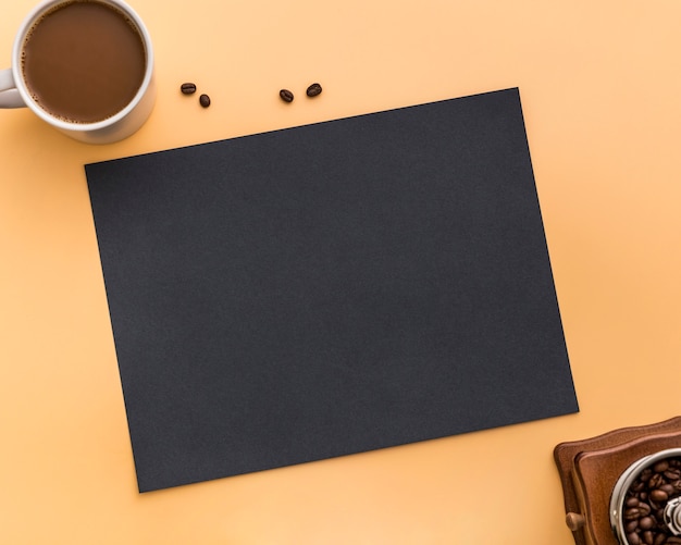 Flat lay of blank menu paper with coffee beans