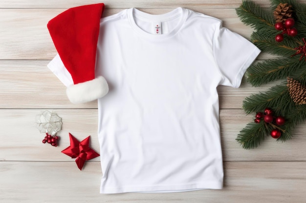 Flat lay blank white and red tshirt Christmas mood