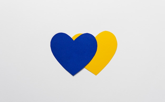 Flat lay blue and yellow hearts assortment