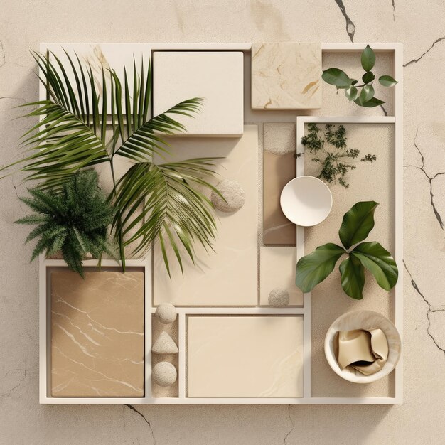 Flat lay of boho minimal nature in bright and airy soft tones