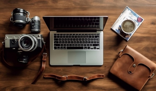 flat lay of business concept laptop