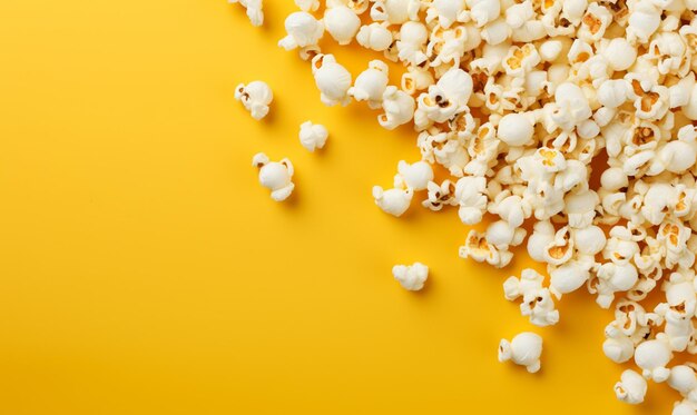 Flat lay of caramel popcorn isolated on background copy space