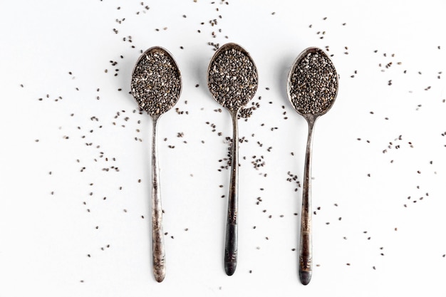 Photo flat lay of chia seeds concept
