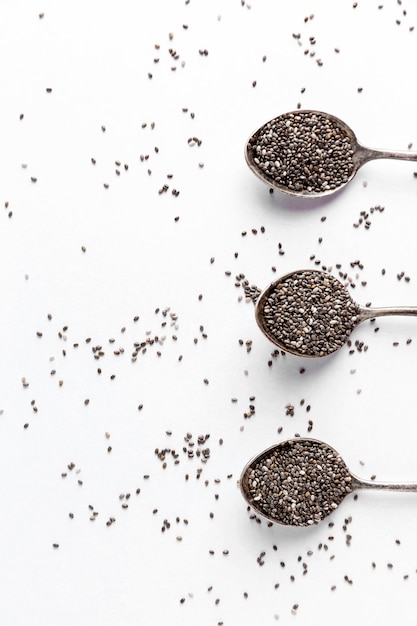 Photo flat lay of chia seeds concept