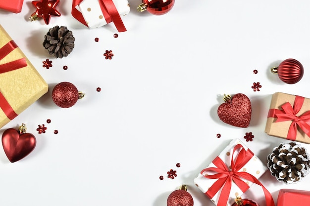 Flat lay of Christmas day blank with decoration background. Merry Christmas background photo.