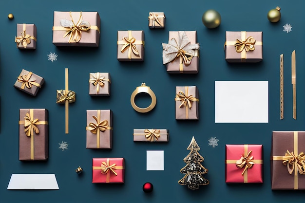 Photo flat lay christmas new year frame mockup