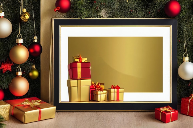 Flat lay christmas and new year golden stylish mockup