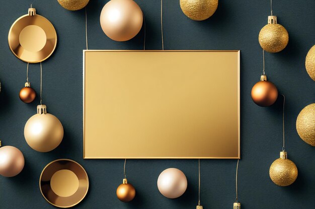 Flat lay christmas and new year golden stylish mockup