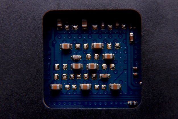 Flat lay circuit board close-up