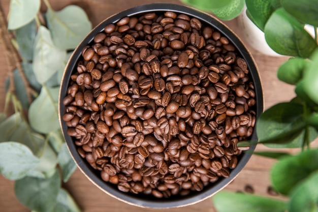 Photo flat lay coffee beans in bowl