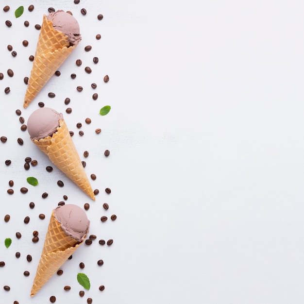 Photo flat lay of coffee flavored ice cream