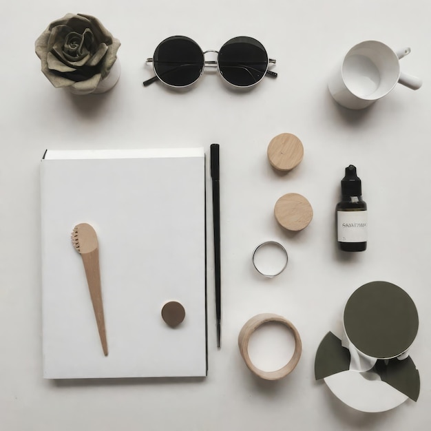 Foto flat lay compositie met cosmetische producten op witte achtergrond flat lay compositie met cosme