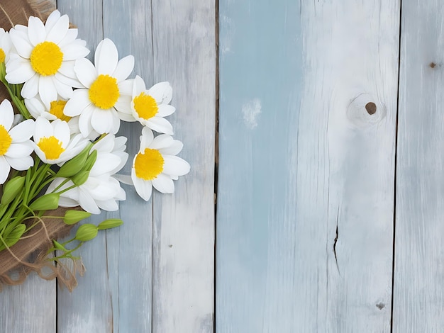 Flat lay composition of botanical flowers with frame concept wooden background