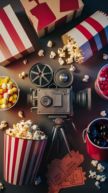 Photo flat lay composition of cinema objects