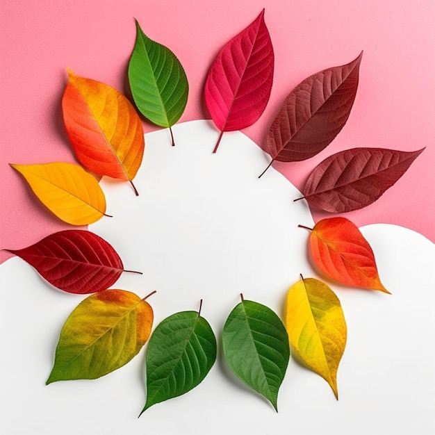 Foto composizione piatta laica di foglie colorate