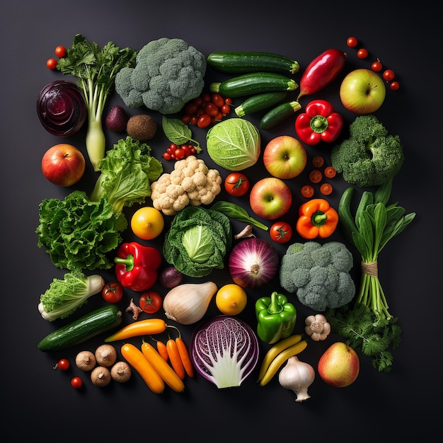 Flat lay composition of healthy vegetables top view