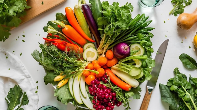 Flat lay composition of healthy vegetables