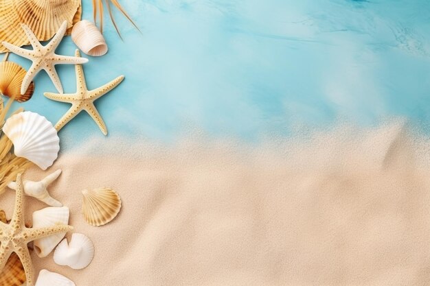 Flat lay composition with beach accessories with copy space