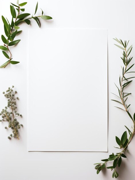 flat lay composition with blank paper on white background