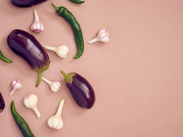 Flat lay composition with fresh vegetables.