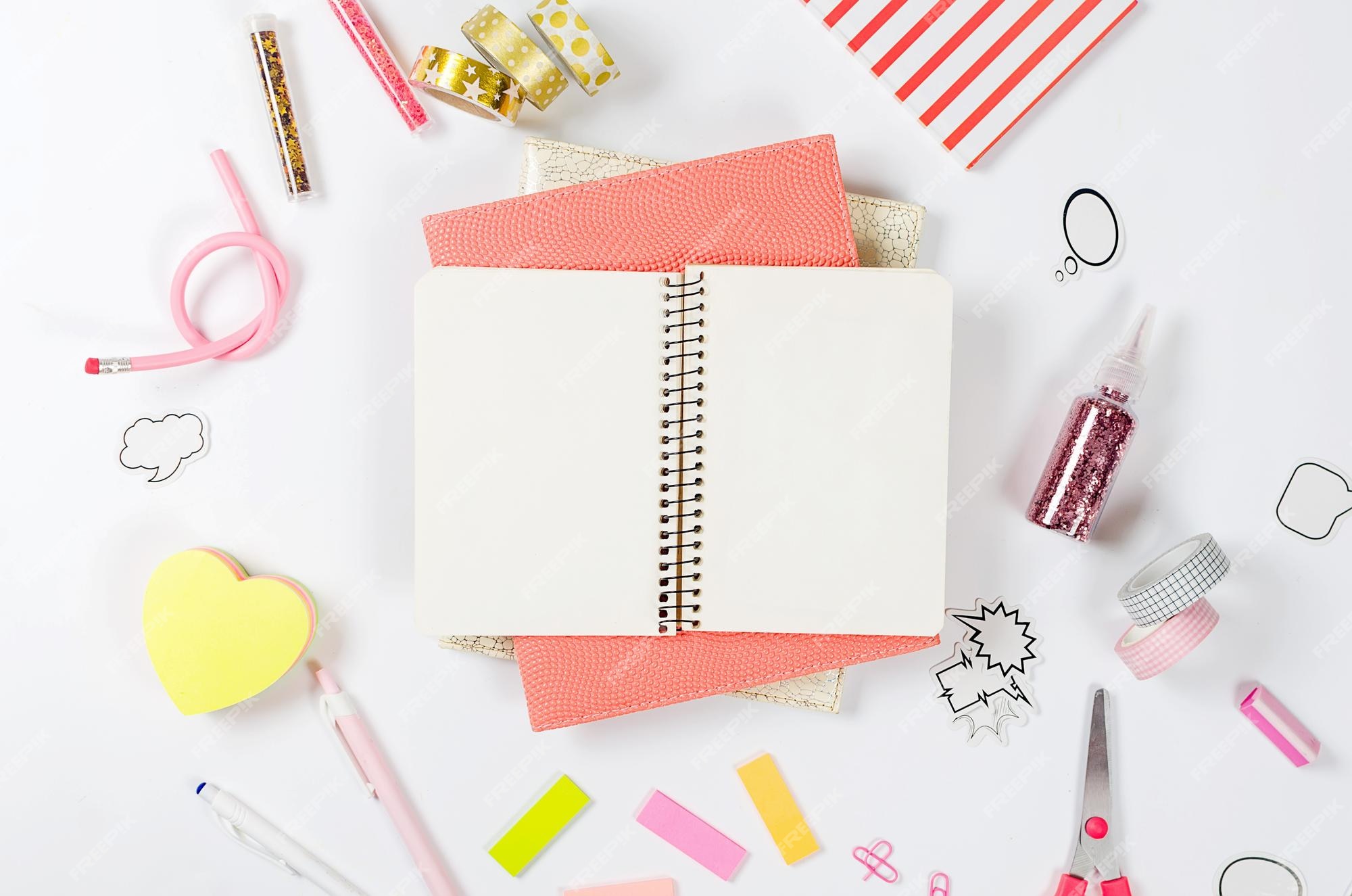 Premium Photo  Flat lay composition with pink school supplies on